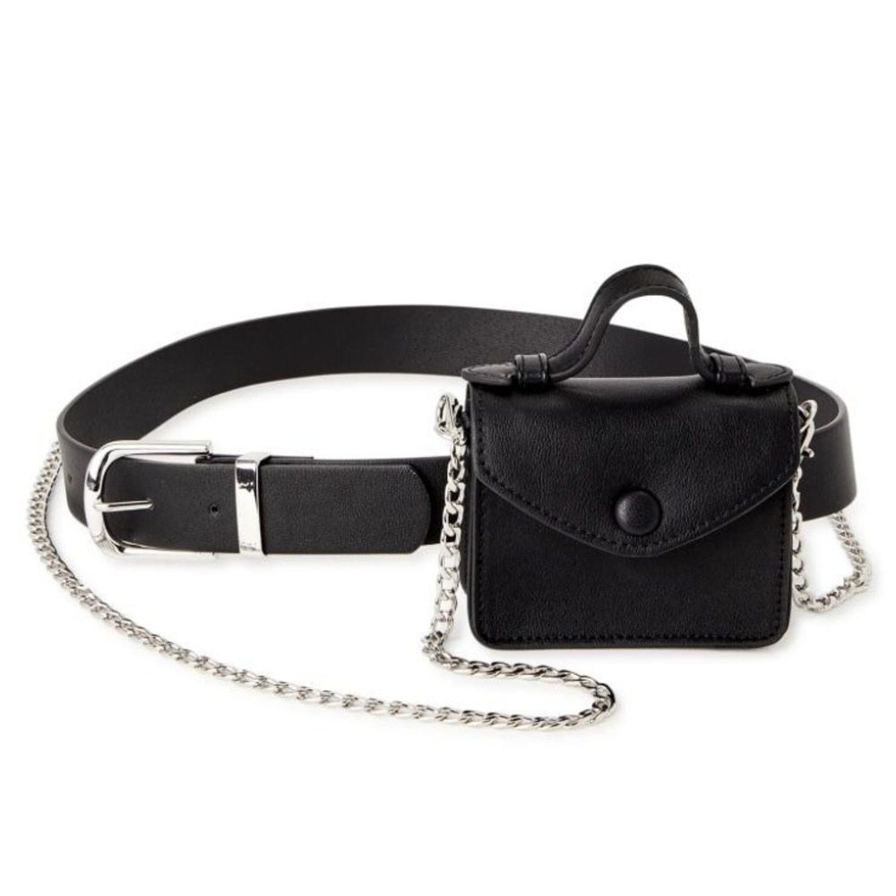 NOBO Black Leather Belt Bag Convertible Crossbody Chain Strap Mini Purse 2X NWT